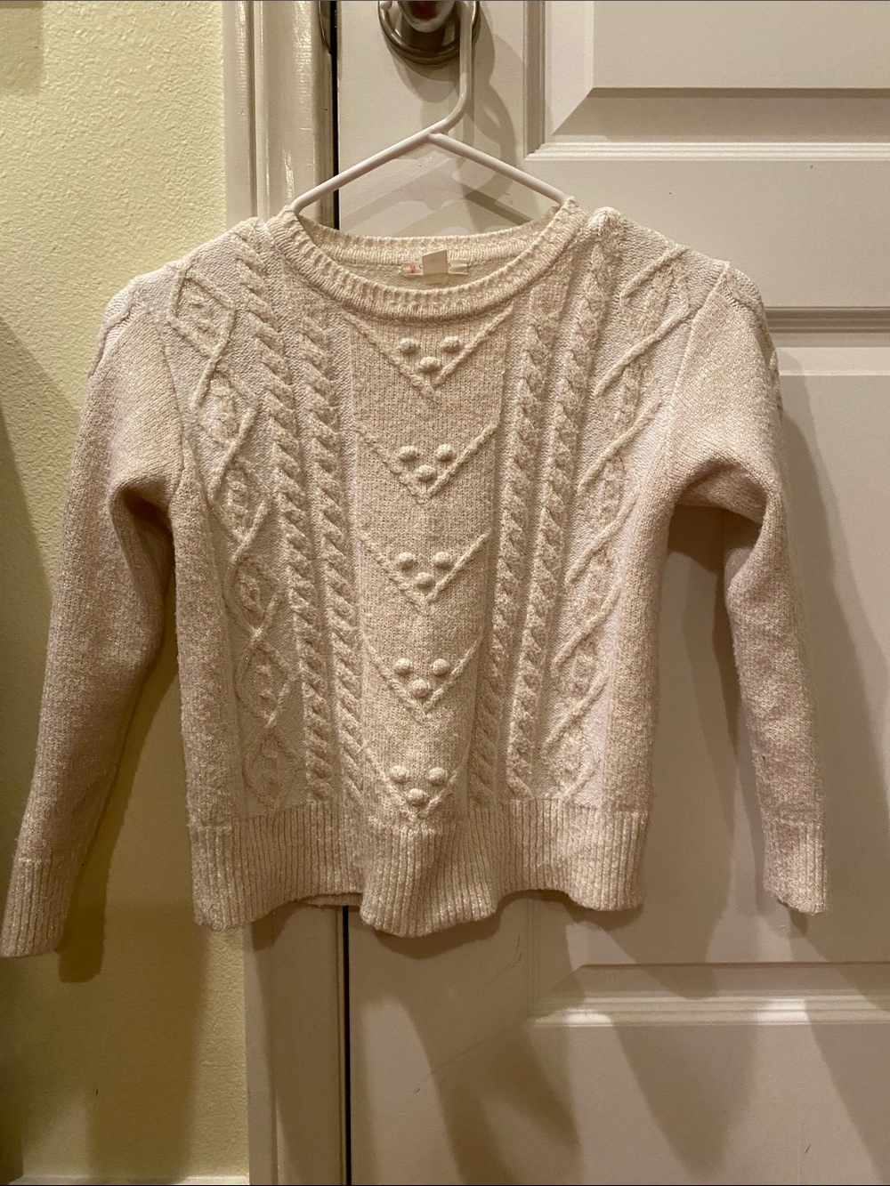 Crewcuts Cream Cable-Heart Knit Crewneck Sweater